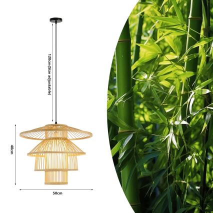 Lámpara colgante PINCHOS 1xE27/40W/230V diá. 50 cm bambú