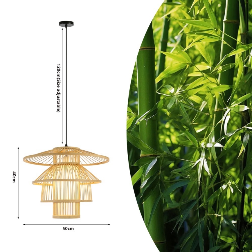 Lámpara colgante PINCHOS 1xE27/40W/230V diá. 50 cm bambú