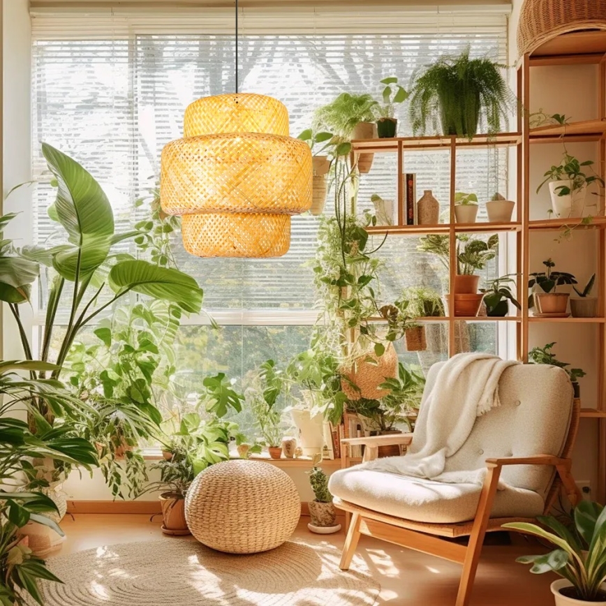 Lámpara colgante HILO 1xE27/40W/230V diá. 47 cm bambú