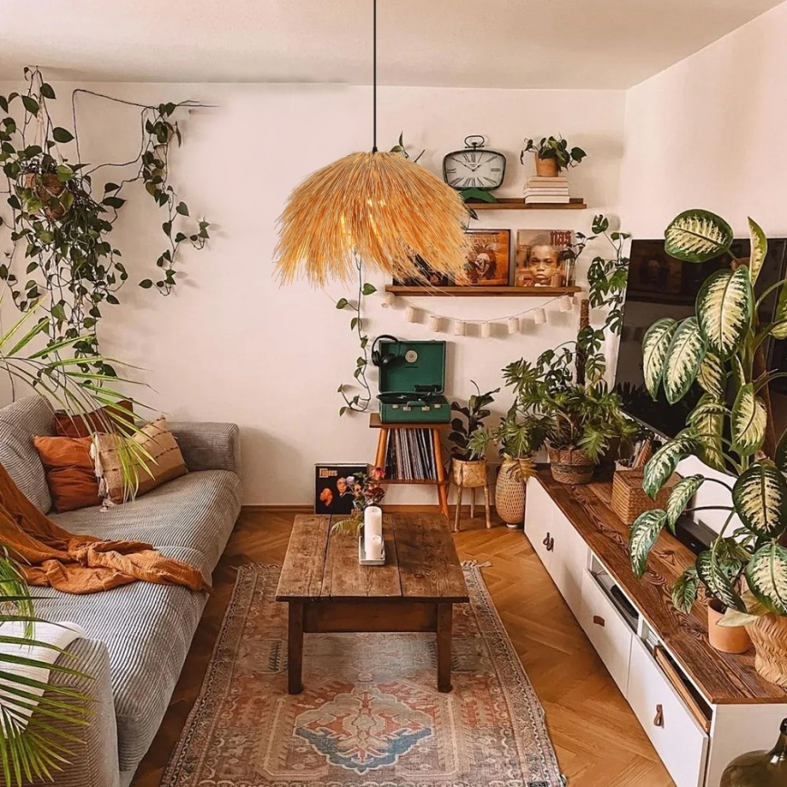 Lámpara colgante NATURALEZA 1xE27/40W/230V diá. 55 cm ratán