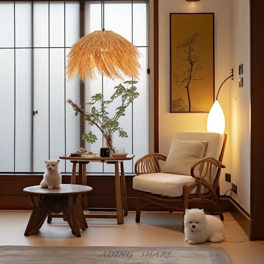 Lámpara colgante NATURALEZA 1xE27/40W/230V diá. 55 cm ratán