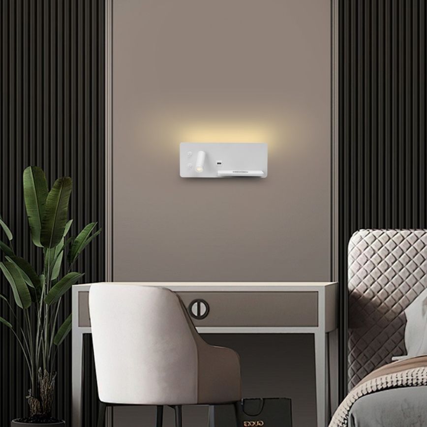 Immax 08285L - Foco LED de pared con estante, puerto USB y carga inalámbrica Be PREPARE LED/3W/230V + LED/3W blanco