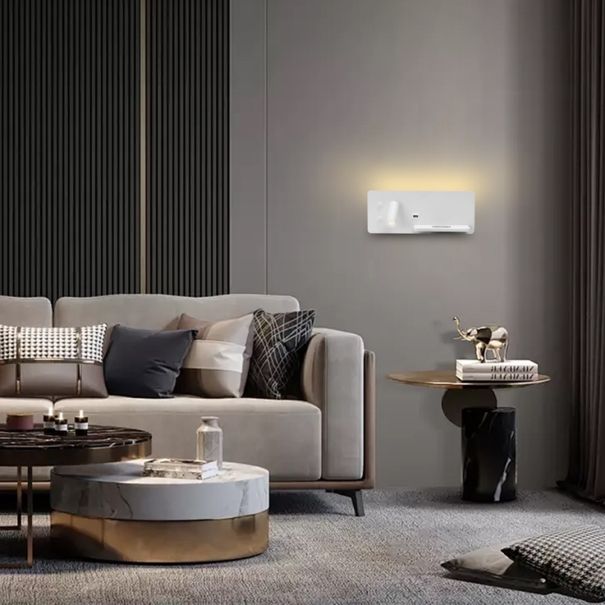 Immax 08285L - Foco LED de pared con estante, puerto USB y carga inalámbrica Be PREPARE LED/3W/230V + LED/3W blanco