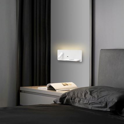 Immax 08285L - Foco LED de pared con estante, puerto USB y carga inalámbrica Be PREPARE LED/3W/230V + LED/3W blanco