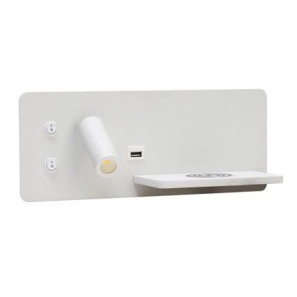 Immax 08285L - Foco LED de pared con estante, puerto USB y carga inalámbrica Be PREPARE LED/3W/230V + LED/3W blanco