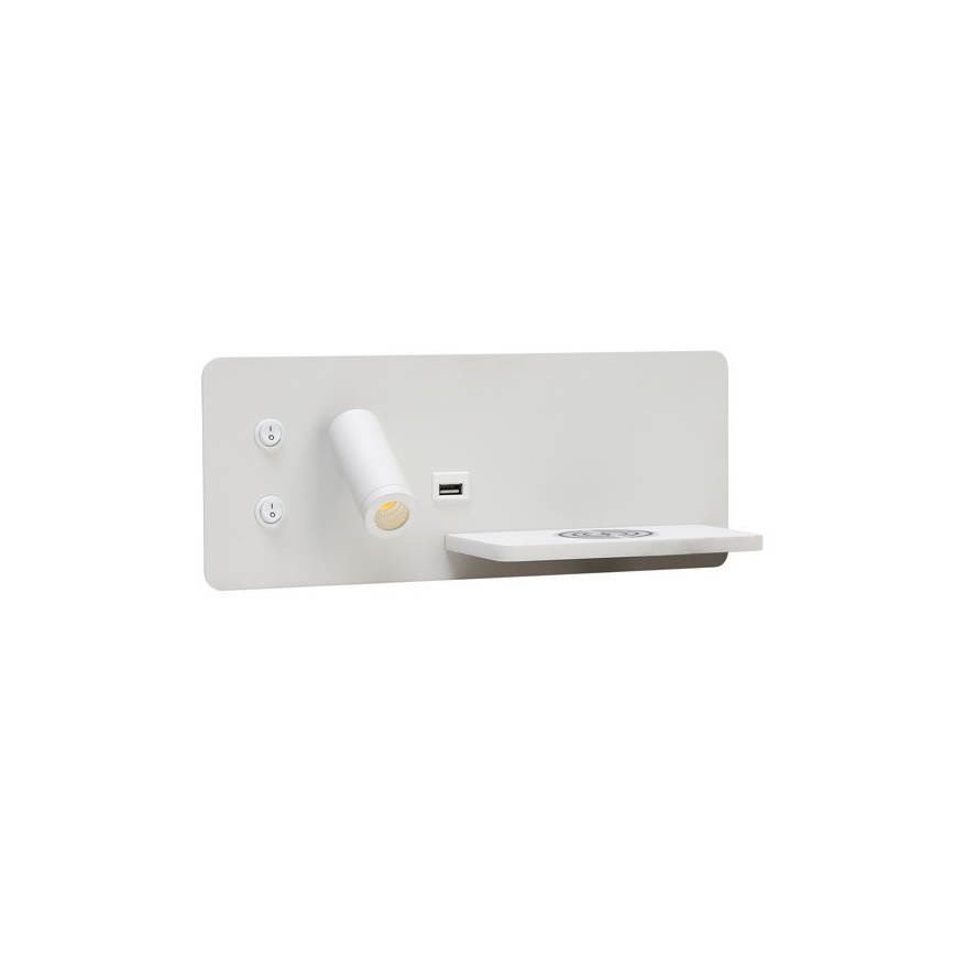 Immax 08285L - Foco LED de pared con estante, puerto USB y carga inalámbrica Be PREPARE LED/3W/230V + LED/3W blanco