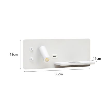 Immax 08285L - Foco LED de pared con estante, puerto USB y carga inalámbrica Be PREPARE LED/3W/230V + LED/3W blanco