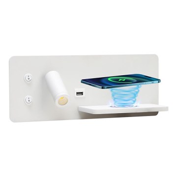 Immax 08285L - Foco LED de pared con estante, puerto USB y carga inalámbrica Be PREPARE LED/3W/230V + LED/3W blanco