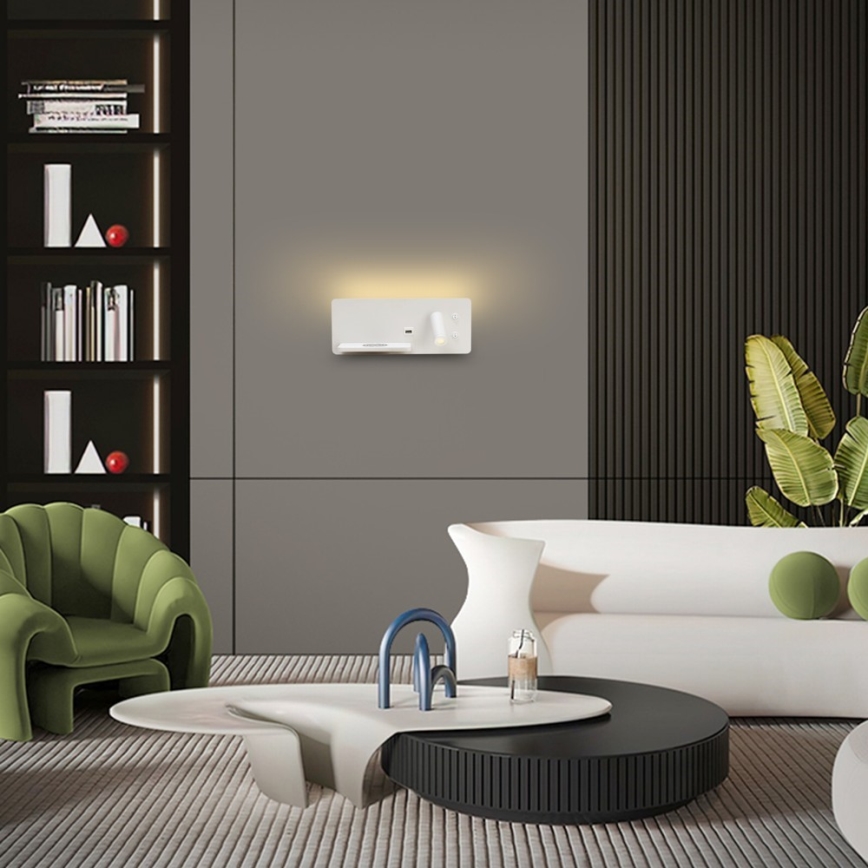 Immax 08286L - Foco LED de pared con estante, puerto USB y carga inalámbrica Be PREPARE LED/3W/230V + LED/3W blanco