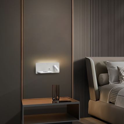 Immax 08286L - Foco LED de pared con estante, puerto USB y carga inalámbrica Be PREPARE LED/3W/230V + LED/3W blanco