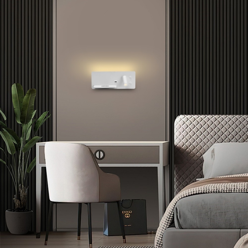 Immax 08286L - Foco LED de pared con estante, puerto USB y carga inalámbrica Be PREPARE LED/3W/230V + LED/3W blanco