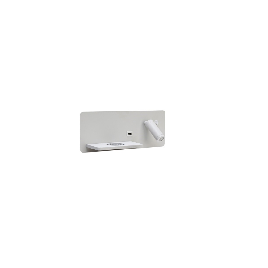 Immax 08286L - Foco LED de pared con estante, puerto USB y carga inalámbrica Be PREPARE LED/3W/230V + LED/3W blanco