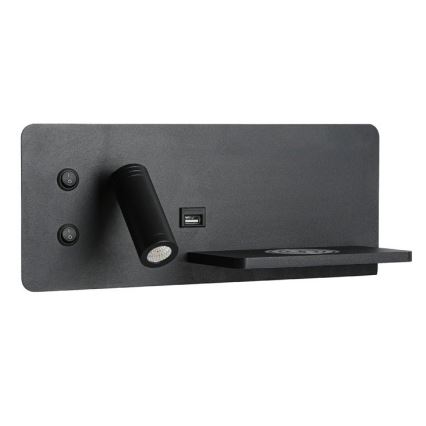 Immax 08287L - Foco LED de pared con estante, puerto USB y carga inalámbrica Be PREPARE LED/3W/230V + LED/3W negro