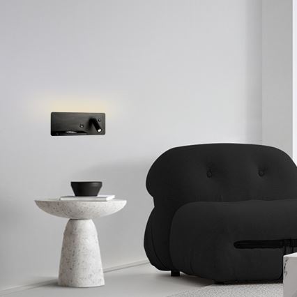 Immax 08288L - Foco LED de pared con estante, puerto USB y carga inalámbrica Be PREPARE LED/3W/230V + LED/3W negro