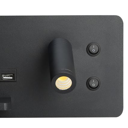 Immax 08288L - Foco LED de pared con estante, puerto USB y carga inalámbrica Be PREPARE LED/3W/230V + LED/3W negro