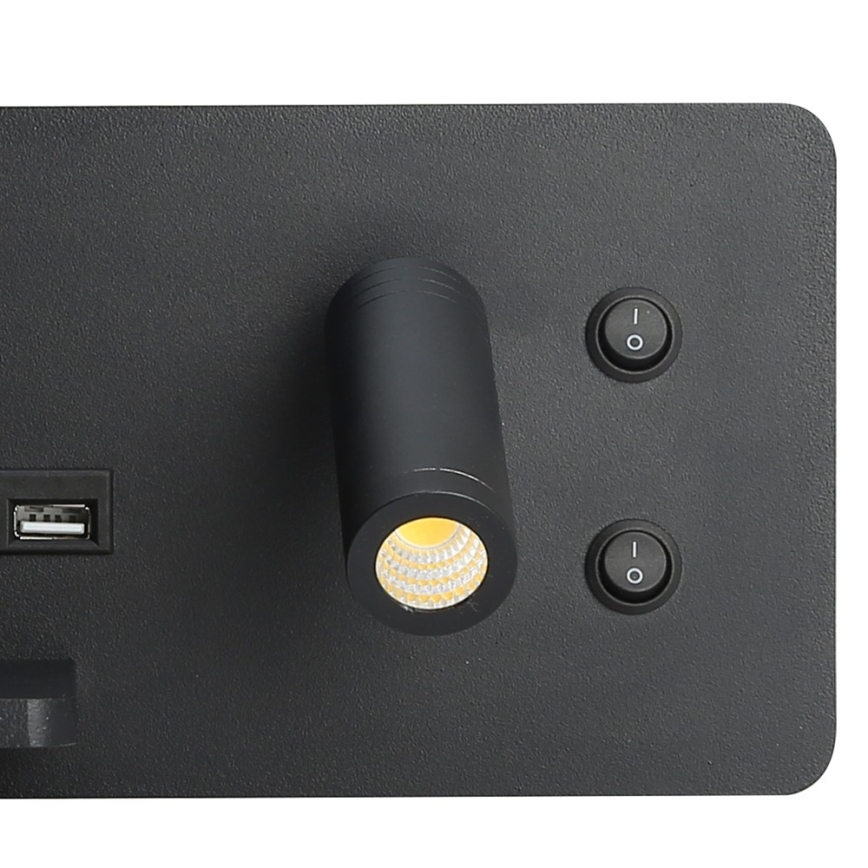 Immax 08288L - Foco LED de pared con estante, puerto USB y carga inalámbrica Be PREPARE LED/3W/230V + LED/3W negro