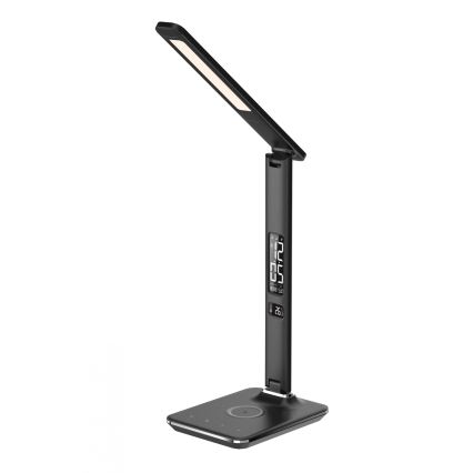 Lámpara de mesa LED regulable con cargador inalámbrico QI y USB KINGFISHER LED/8,5W/230V negro