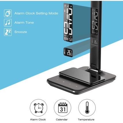 Lámpara de mesa LED regulable con cargador inalámbrico QI y USB KINGFISHER LED/8,5W/230V negro