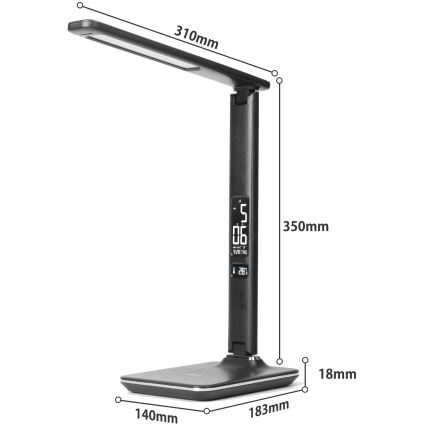 Lámpara de mesa LED regulable con cargador inalámbrico QI y USB KINGFISHER LED/8,5W/230V negro