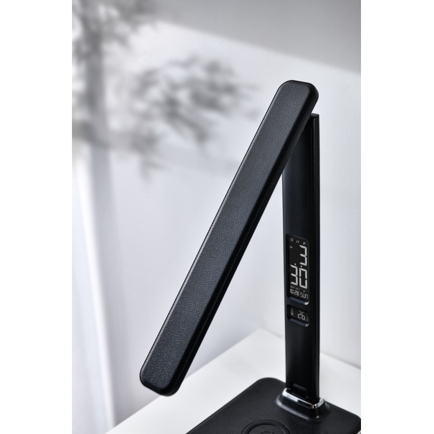Lámpara de mesa LED regulable con cargador inalámbrico QI y USB KINGFISHER LED/8,5W/230V negro