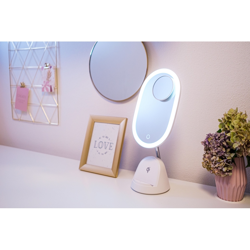 Espejo cosmético LED regulable con cargador inalámbrico LED/18W/230V