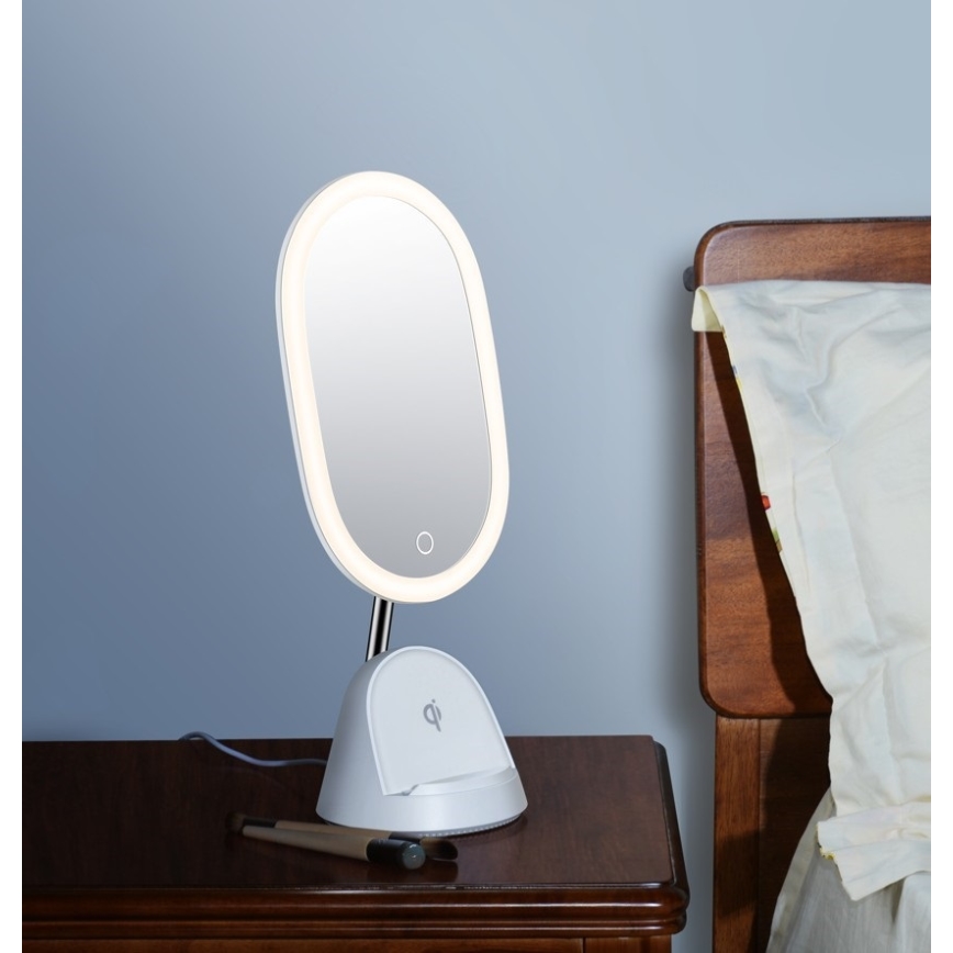Espejo cosmético LED regulable con cargador inalámbrico LED/18W/230V