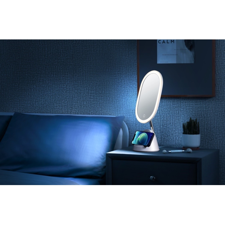 Espejo cosmético LED regulable con cargador inalámbrico LED/18W/230V