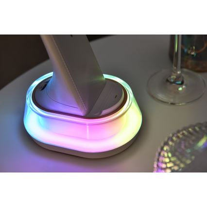 Lámpara de mesa LED RGB regulable con cargador inalámbrico CORELLA LED/7W/12/230V negro