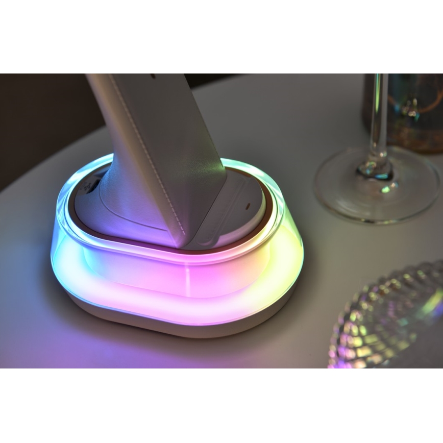 Lámpara de mesa LED RGB regulable con cargador inalámbrico CORELLA LED/7W/12/230V negro