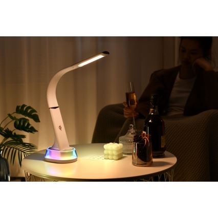 Lámpara de mesa LED RGB regulable con cargador inalámbrico CORELLA LED/7W/12/230V negro