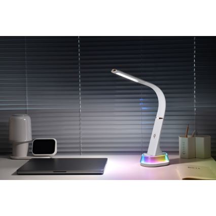 Lámpara de mesa LED RGB regulable con cargador inalámbrico CORELLA LED/7W/12/230V negro