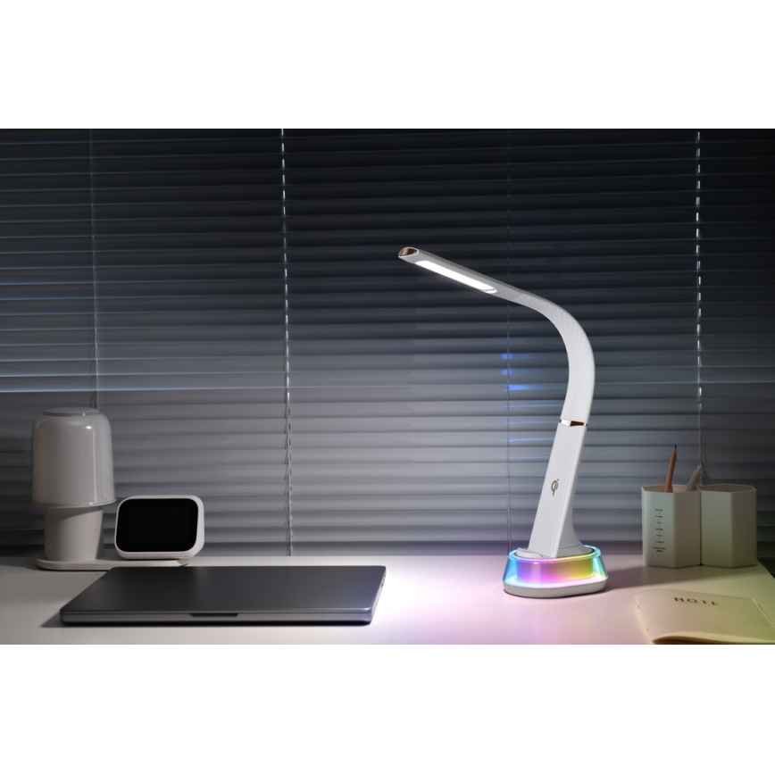 Lámpara de mesa LED RGB regulable con cargador inalámbrico CORELLA LED/7W/12/230V negro