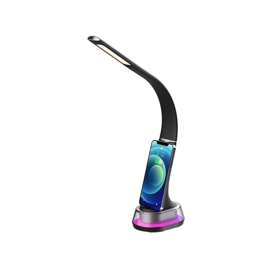 Lámpara de mesa LED RGB regulable con cargador inalámbrico CORELLA LED/7W/12/230V negro