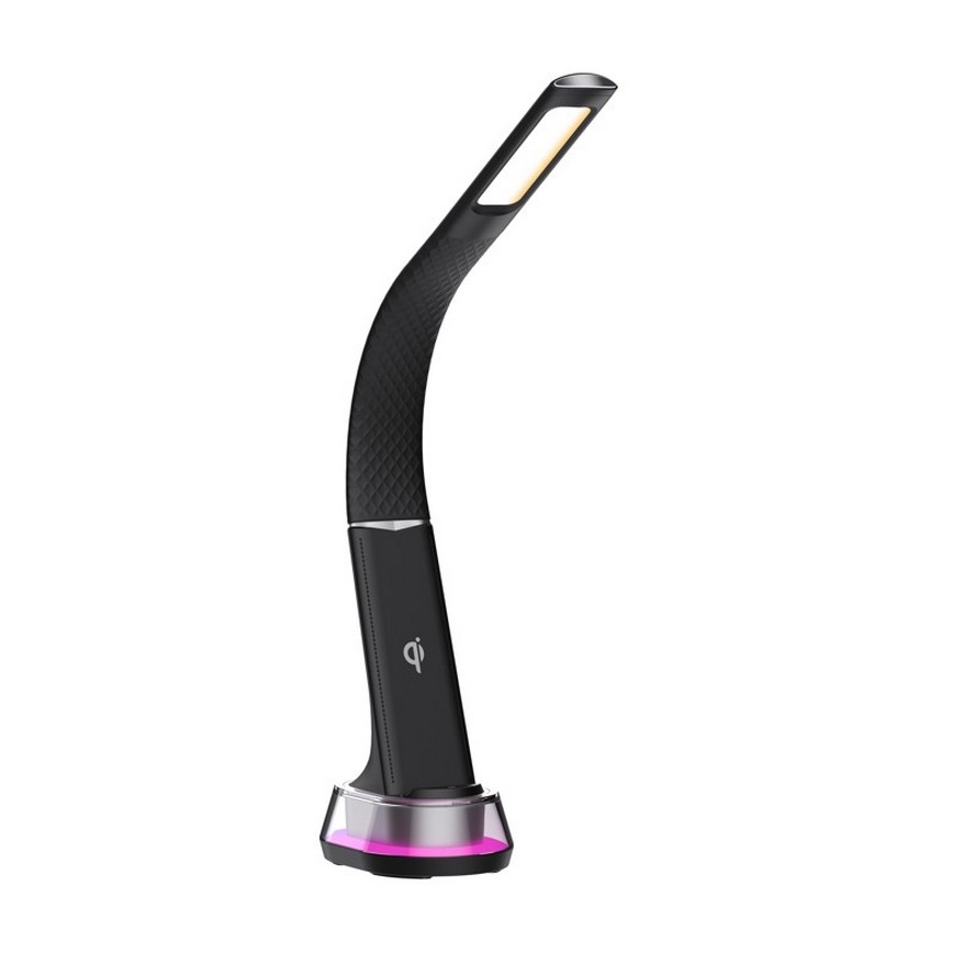 Lámpara de mesa LED RGB regulable con cargador inalámbrico CORELLA LED/7W/12/230V negro