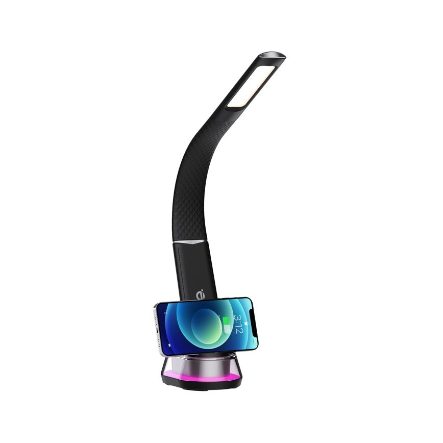 Lámpara de mesa LED RGB regulable con cargador inalámbrico CORELLA LED/7W/12/230V negro