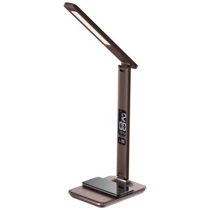 Lámpara de mesa LED regulable con cargador inalámbrico QI y USB KINGFISHER LED/8,5W/230V marrón