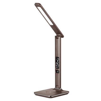 Lámpara de mesa LED regulable con cargador inalámbrico QI y USB KINGFISHER LED/8,5W/230V marrón