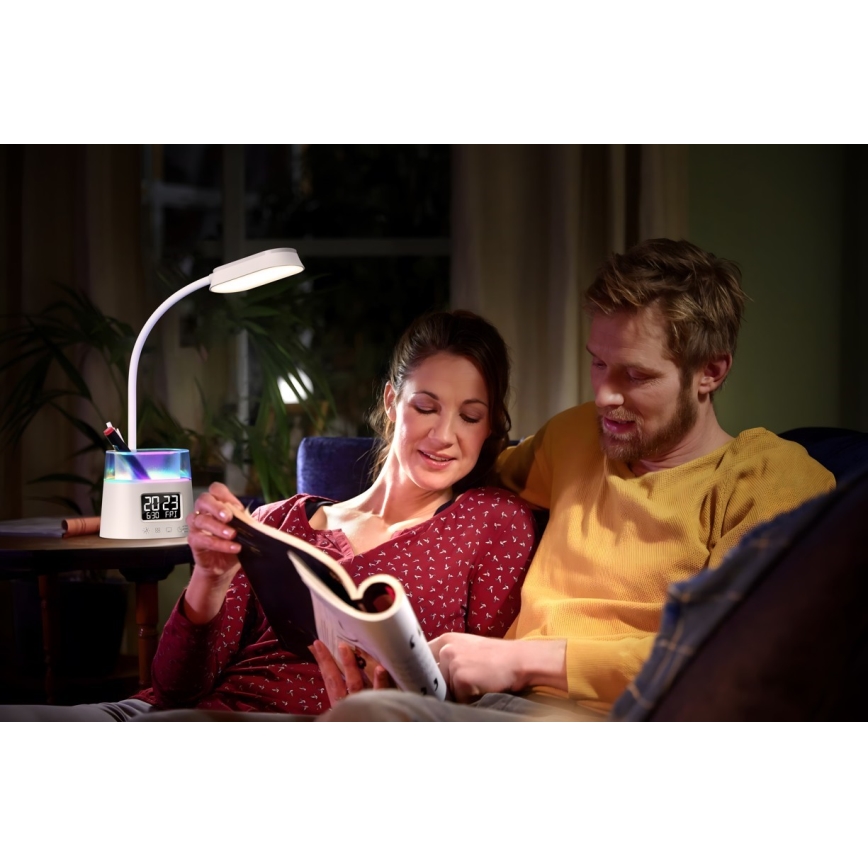 Lámpara de mesa LED RGBW regulable con portalápices FALCON LED/10W/5V