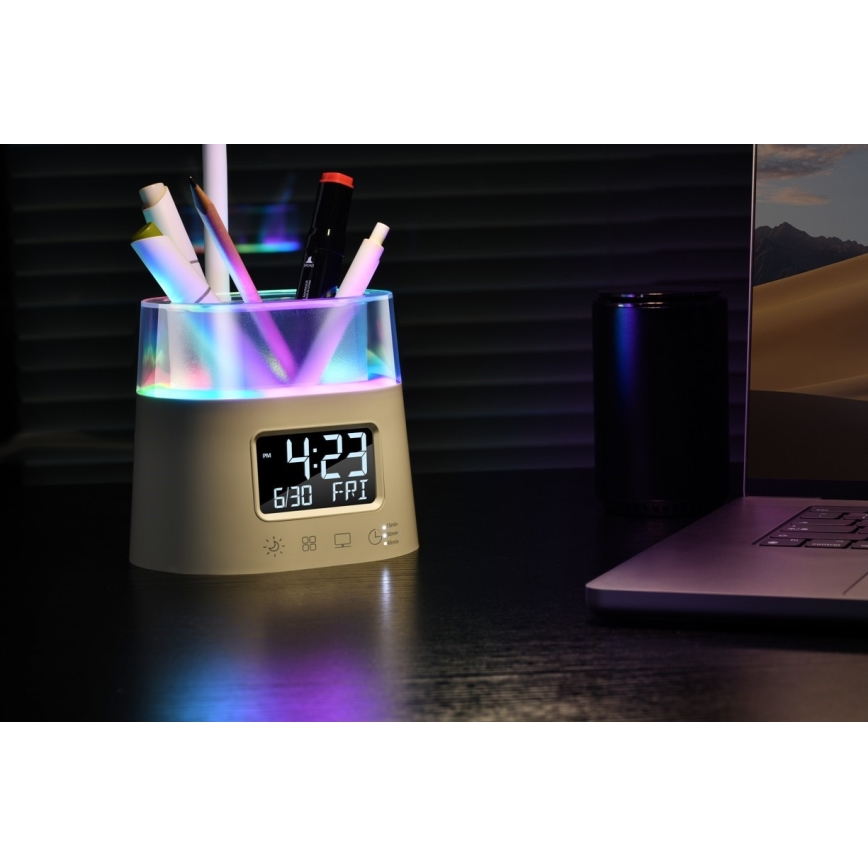 Lámpara de mesa LED RGBW regulable con portalápices FALCON LED/10W/5V
