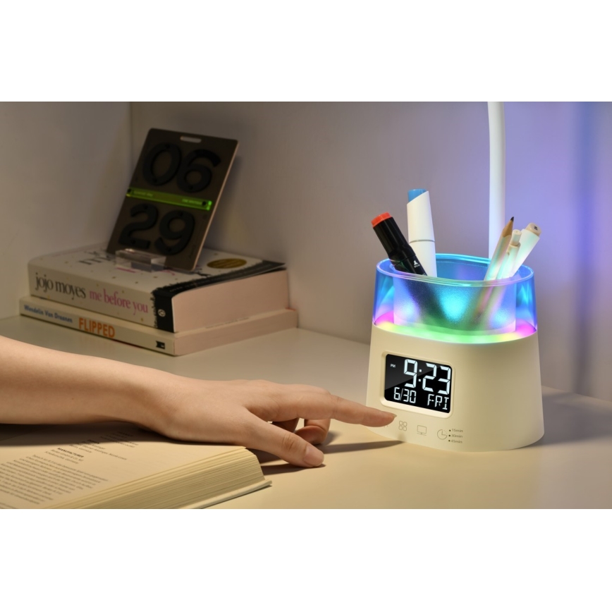 Lámpara de mesa LED RGBW regulable con portalápices FALCON LED/10W/5V