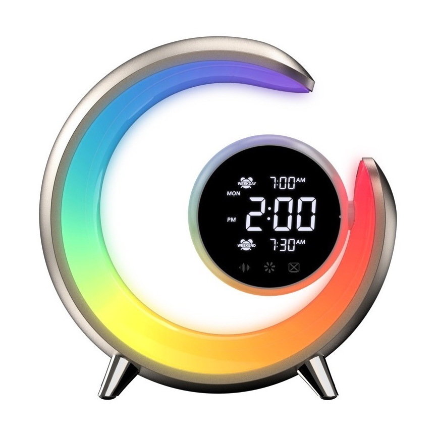 Lámpara de mesa LED RGBW regulable con despertador PEACOCK LED/20W/5V USB