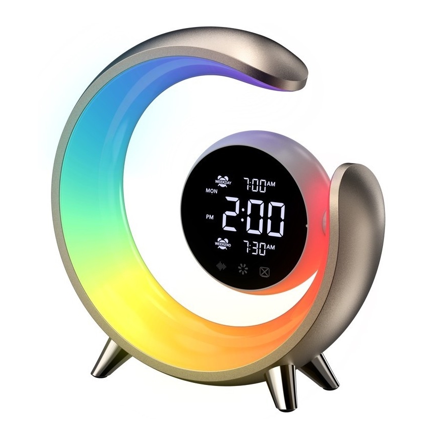 Lámpara de mesa LED RGBW regulable con despertador PEACOCK LED/20W/5V USB