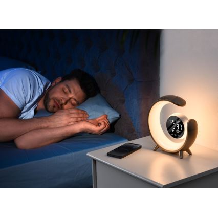 LED RGBW Lámpara de mesa regulable con despertador LED/20W/5V USB plata