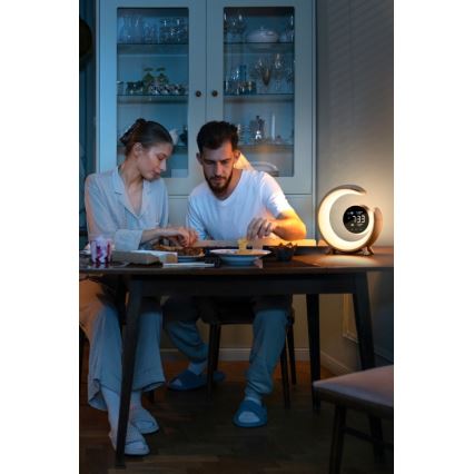 LED RGBW Lámpara de mesa regulable con despertador LED/20W/5V USB plata
