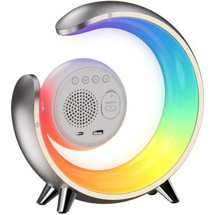 LED RGBW Lámpara de mesa regulable con despertador LED/20W/5V USB plata