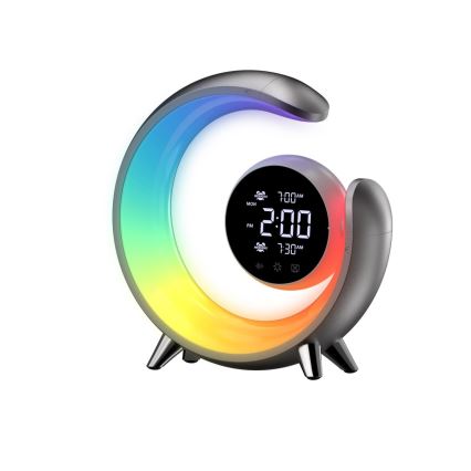 LED RGBW Lámpara de mesa regulable con despertador LED/20W/5V USB plata