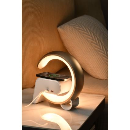 Immax 08986L - Lámpara LED RGB regulable con despertador y carga Qi 30W/230V dorado