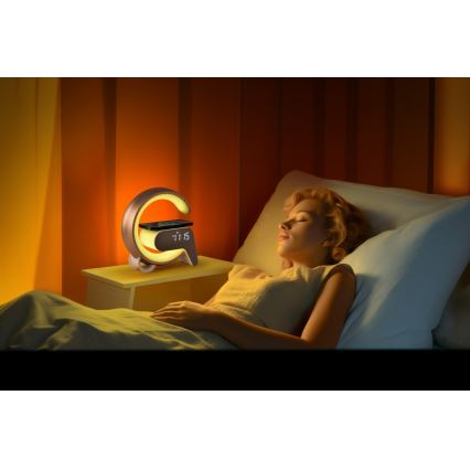 Immax 08986L - Lámpara LED RGB regulable con despertador y carga Qi 30W/230V dorado