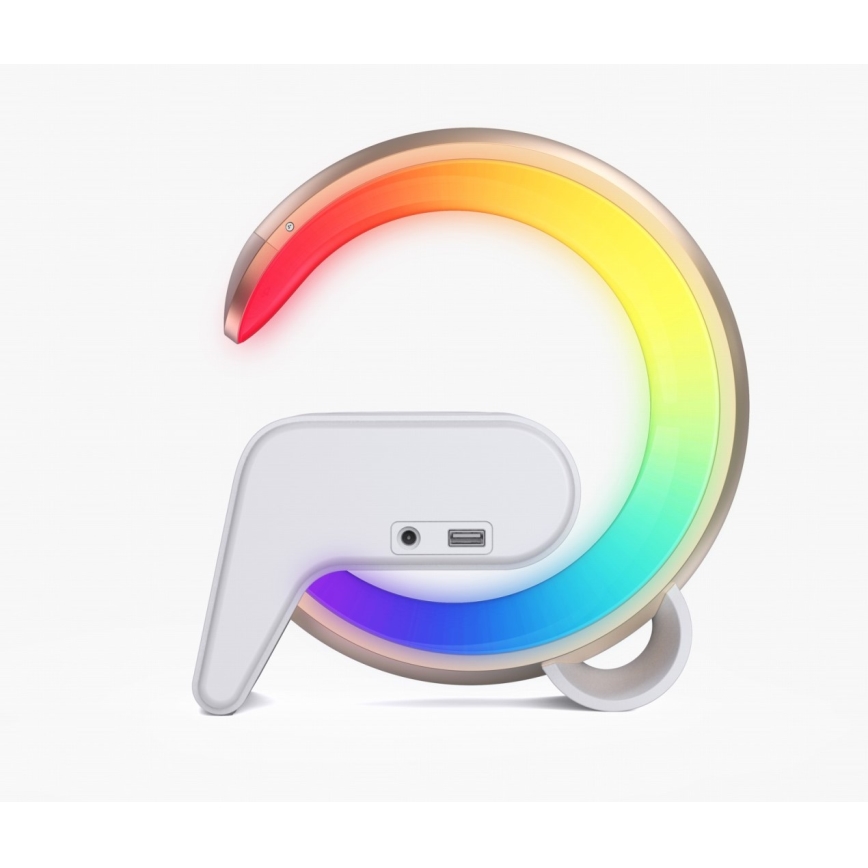 Immax 08986L - Lámpara LED RGB regulable con despertador y carga Qi 30W/230V dorado