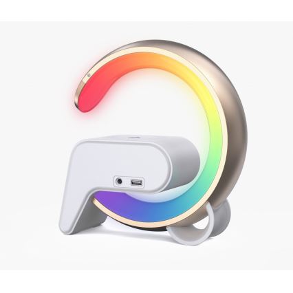 Immax 08986L - Lámpara LED RGB regulable con despertador y carga Qi 30W/230V dorado